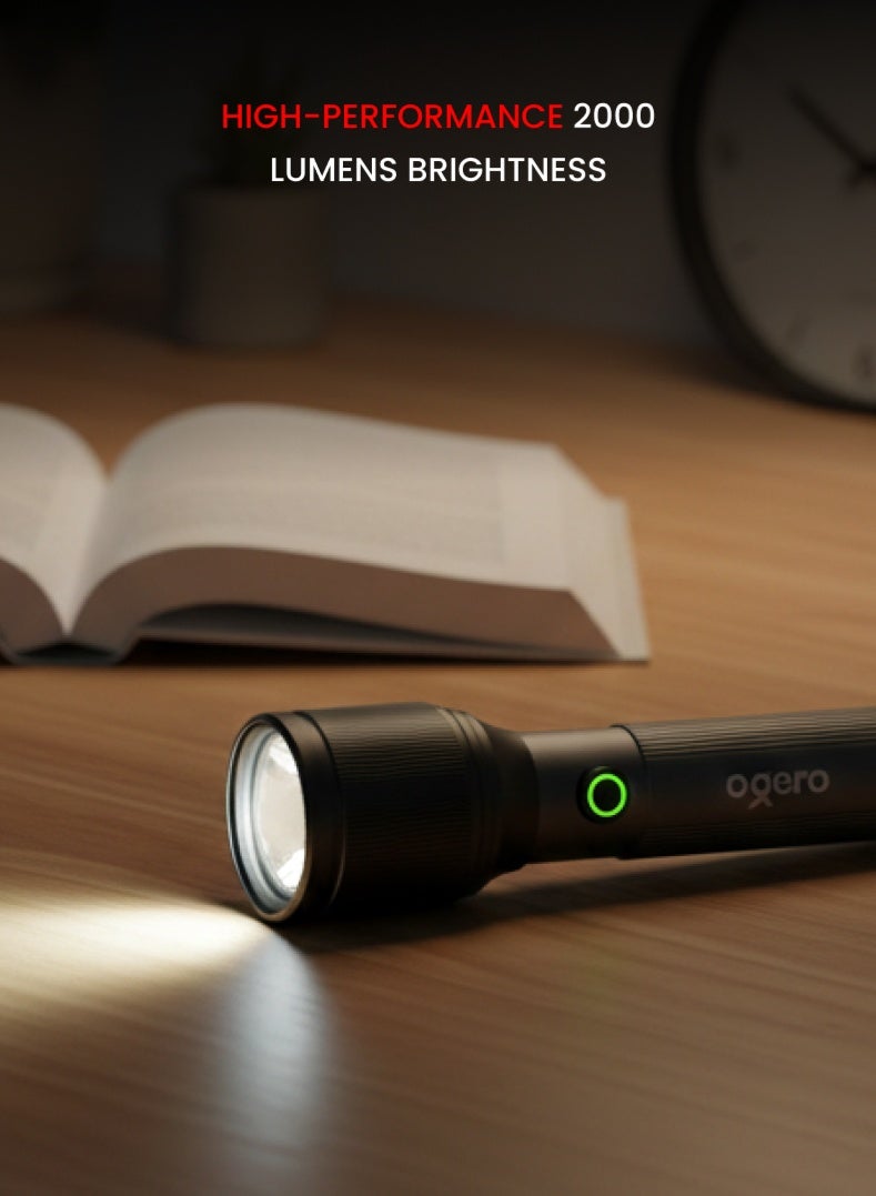 أوجيرا كشاف LED قابل لإعادة الشحن عبوتين | كشاف عالي القدرة 30 واط | سطوع 2000 لومن | مدى إضاءة 3000 متر | شحن USB Type-C | مقاوم للماء IPX5 | خاصية الزوم ووضع SOS للطوارئ | ضمان سنتين | OG1100SLC32 | أسود - Image 2